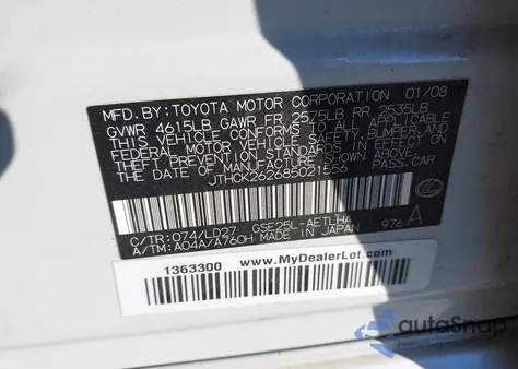 2008 Lexus Is 250 из США, поврежденный, VIN JTHCK262685021556